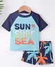 Kookie Kids Raglan Half Sleeves Two Piece Swimsuit Text Print - Blue