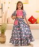 Pspeaches Sleeveless Striped Choli With Motif Printed Lehenga & Sling Bag - Blue