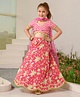 Pspeaches Half Sleeves Chevron Motif Printed Pom Pom Detailed Lehenga Choli With Dupatta - Pink