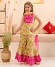 Pspeaches Sleeveless Shibori Tie Dye Floral Printed Lace Detailed Kurta Sharara With Dupatta - Yellow