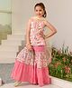 Pspeaches Sleeveless Floral Printed Lace Detailed Kurta Sharara With Dupatta - Baby Pink