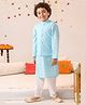 Pspeaches Full Sleeves All Over Flower Motif Printed Kurta With Shimmer Lines Designed Jacket & Pyjama - Blue