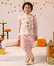 Pspeaches Full Sleeves All Over Flower Motif Printed Kurta With Seamless Floral Roses & Leaf Swirl Printed Jacket With Pyjama  - Off White