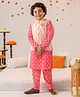 Pspeaches Full Sleeves All Over Flower Motif Printed Kurta With Lace Detailed Motif Patched Striped Jacket & Pyjama - Multi Colour