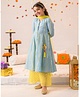 Pspeaches Three Fourth Sleeves Lurex Striped Flared Kurta With Seamless Motif Detailed Palazzo & Dupatta - Grey & Yellow