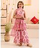 Pspeaches Sleeveless Lotus Flower Motif Printed Flared Kurta With Coordinating Gota Lace Embellished Sharara & Dupatta - Pink