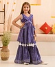 Pspeaches  Sleeveless All Over Bandhej Motif & Striped Pattern Detailed Flared Tassel Hem Kurta With Coordinating Gota Lace Embellished Sharara - Blue