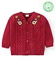 Babyhug Organic Cotton Knit Full Sleeves Front Open Sweater with Floral Design - Red