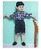 AJ Dezines Half Sleeves Tartan Checked 4 Piece Party Set - Navy Blue