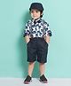AJ Dezines Half Sleeves Elephant Motif Printed Shirt With Striped Suspender 5 Piece Party Set - Navy Blue