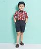 AJ Dezines Half Sleeves Elephant Motif Printed Shirt With Striped Suspender 5 Piece Party Set - Red