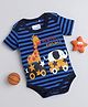 BUMZEE Half Sleeves Rugby Striped With Baby Elephant & Giraffe Printed Onesie - Blue