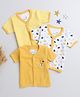 BUMZEE Pack Of 3 Half Sleeves Paws Printed & Striped Jhablas - Yellow & White