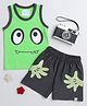 BUMZEE Sleeveless Monster Printed Tee With Hands Printed Shorts - Green & Grey