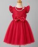 Mark & Mia Cotton Viscose Woven Half Sleeves Party Frock With Belt & Necklace Applique - Maroon