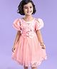 Mark & Mia Half Sleeves Party Frock With Bow Applique Floral & Sequin Embroidery- Pink