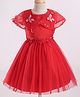 Mark & Mia Sleeveless Knee Length Party Frock with Floral & Mesh Detailing - Red