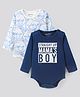 Bonfino 100% Cotton Full Sleeves Onesies With Teddy Bear Print & Text Print Pack of 2 - Navy & White