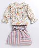 M'andy Full Sleeves Frilled Floral Printed Top With Striped Skirt - Multi Colour