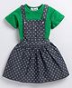 M'andy Half Sleeves Solid Top With Seamless Flowers Printed Dungaree Style Skirt - Green & Blue