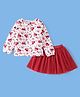 Babyhug Single Jersey Full Sleeves Top and Skirt Set Floral Print - White & Red