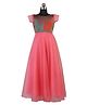 HEYKIDOO Short Sleeves Floral Bodice Self  Design  Brocade Organza Party Gown - Peach
