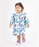 Bonfino 100% Cotton Knit Full Sleeves Butterfly & Dragonfly Printed Frock - Light Green