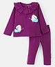 Bonfino 100% Cotton Full Sleeves Top & Lounge Pant With Butterfly Embroidery - Purple