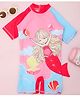 Yellow Bee Raglan Half Sleeves Mermaid & Sea Shell Printed Swimsuit - Pink