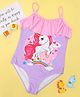 Yellow Bee  Sleeveless Unicorn Printed One Piece Swimsuit With Ruffle Neckline - Purple & Pink