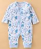 Baby Go 100% Cotton Interlock Full Sleeves Sleep Suits Elephant Print - Sky Blue  & White