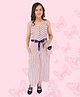 Cutecumber Sleeveless Double Striped Front Tie Up Designed Jumpsuit With Coordinating Sling Bag - Pink