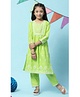 BIBA Three Fourth Sleeves Embroidered & Sequin Embellished Gathered Kurta With Narrow Pant - Green