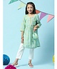 BIBA Three Fourth Sleeves Geometric Designed Gathered Kurta & Pant With Coordinating Patoli - Turquoise Blue