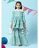 BIBA Three Fourth Sleeves Seamless Floral Printed & Lace Embellished Flared Kurta Gharara Suit Set - Turquoise Blue