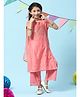BIBA Half Sleeves Stone Embellished Straight  Kurta & Palazzo Set - Pink