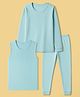 Kanvin Cotton Full Sleeves Solid Thermal Vests & Pajama Set - Aqua Blue