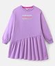Primo Gino 100% Cotton Terry Fabric Full Sleeves High Low Winter Frocks Text Print - Purple