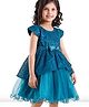 Babyhug Woven Cap Sleeves Embroidered Party Frock With Sequine Detailing - Sea Green