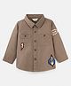Bonfino 100% Cotton Full Sleeves Shirt With Allover Embroidery Patch Details- Brown