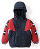Babyhug Woven Full Sleeves Jacket With Hood - Red & Navy Blue