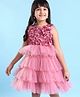 Babyhug Sleeveless Layered Party Frock with Floral Corsage - Pink