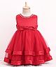 Babyhug Sleeveless Two Layered Mesh Party Frock With Bow Applique & Pearl Detailing- Red
