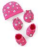 Doodle Poodle 100% Cotton Floral Print Cap Mittens & Booties Set Pink - Diameter 13.5 cm