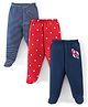 Babyhug Cotton Booties Pant Striped & Star Print Pack of 3 - Blue & Red