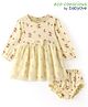 Babyoye Eco Conscious 100% Cotton Full Sleeves Floral Printed Frock with Bloomer - Yellow