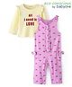 Babyoye Eco Conscious 100% Cotton Heart Printed Dungaree with Full Sleeves Inner Tee - Lilac & Cream