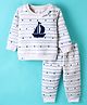FIRST SMILE Fleece Full Sleeves Night Suit With Boat Print - Grey