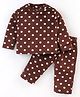Kanvin Brushed Velour Winter Night Suit Extra Warm with Polka Dots Print - Brown