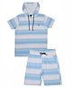 CAVIO Half Sleeves Striped Hooded Co Ord Set  - Blue